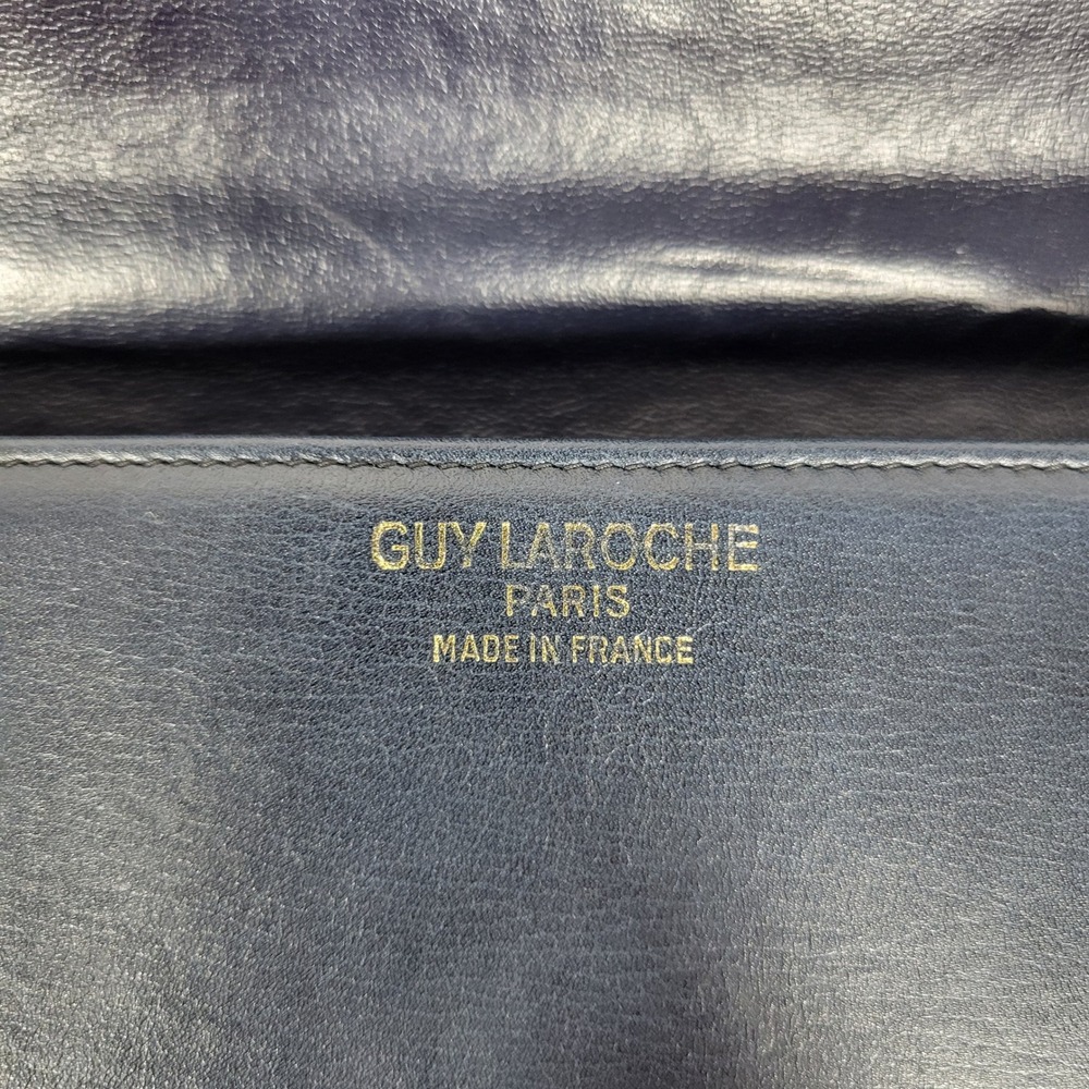 Vintage 1980s Guy Laroche Envelope Bag Navy Blue Leather Crossbody Made In Franc - Picture 3 of 13